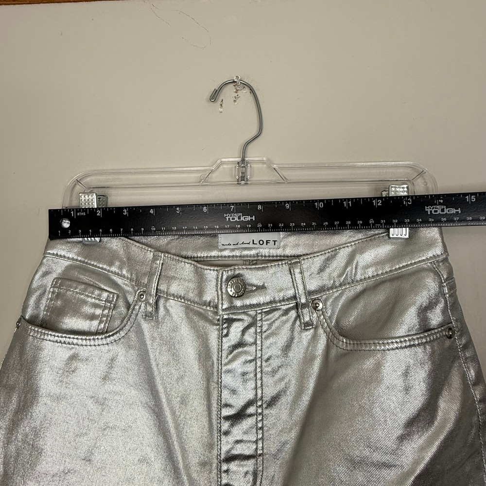 LOFT Jeans Womens 28/6 The Straight Metallic Silver High Rise Straight Leg Denim - Picture 5 of 9
